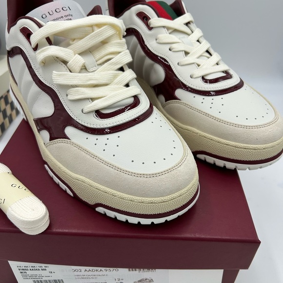 Men's Gucci re-Web sneakers in white leather with red accents size 12.5 Italy - Picture 5 of 13